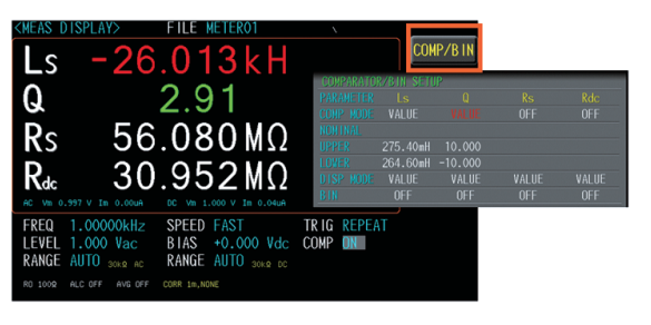 COMPARATOR/BIN 설정 화면