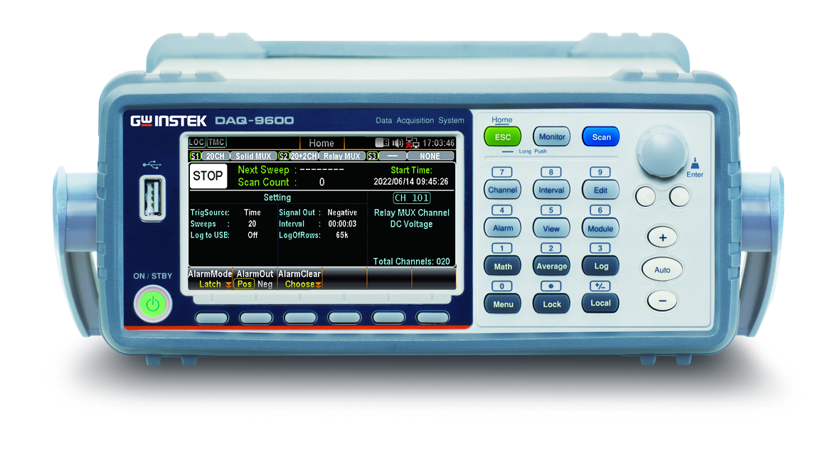 GWINSTEK DAQ-9600 전면 패널 디스플레이